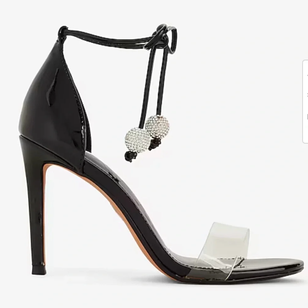 🖤 NWT Express Black Clear PVC Rhinestone Tie Stiletto Heels Size 10